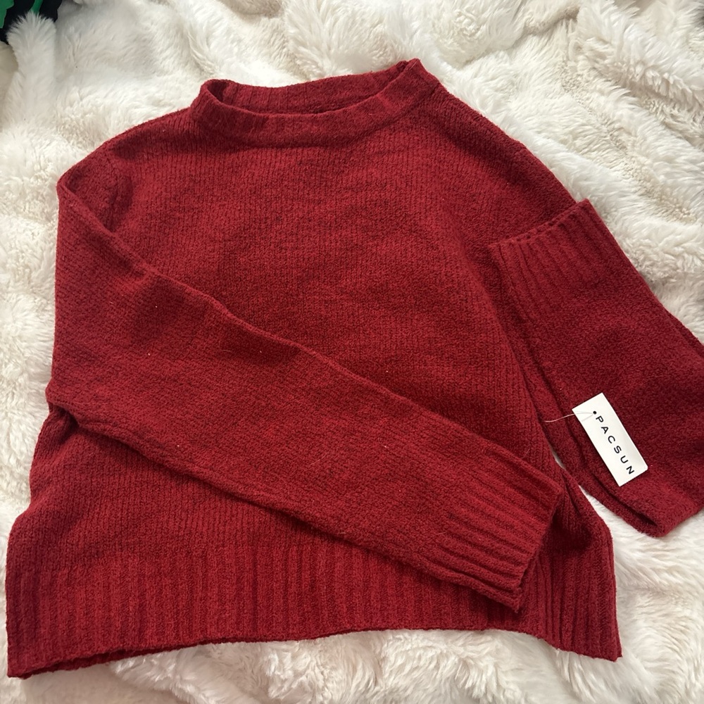 PacSun Women's Deep Red Turtleneck-Inspired Sweater - Picture 1 of 3